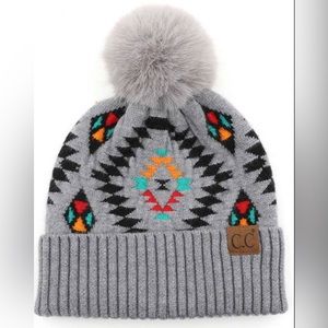 NEW C.C. Aztec Pattern Beanie-Grey